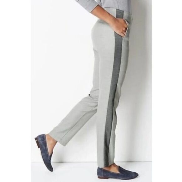 J. Jill Plus Size Grey Side Tap Stripe High Rise Straight Leg Trouser Pant Sz 16 - Picture 1 of 8